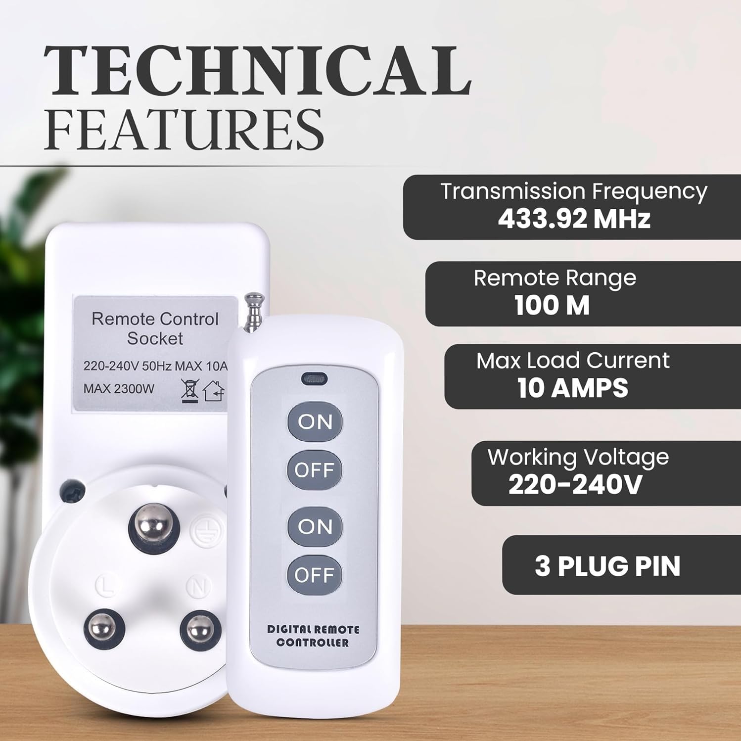 Blackt Electrotech BT16H | 3-Pin Wireless RF Remote Control Power Outlet Switch Socket | 230V 10A Plug with 1 Remote | 100m Range | for Light, Fan, TV & Appliances (2 Socket + 1 Remote) 3