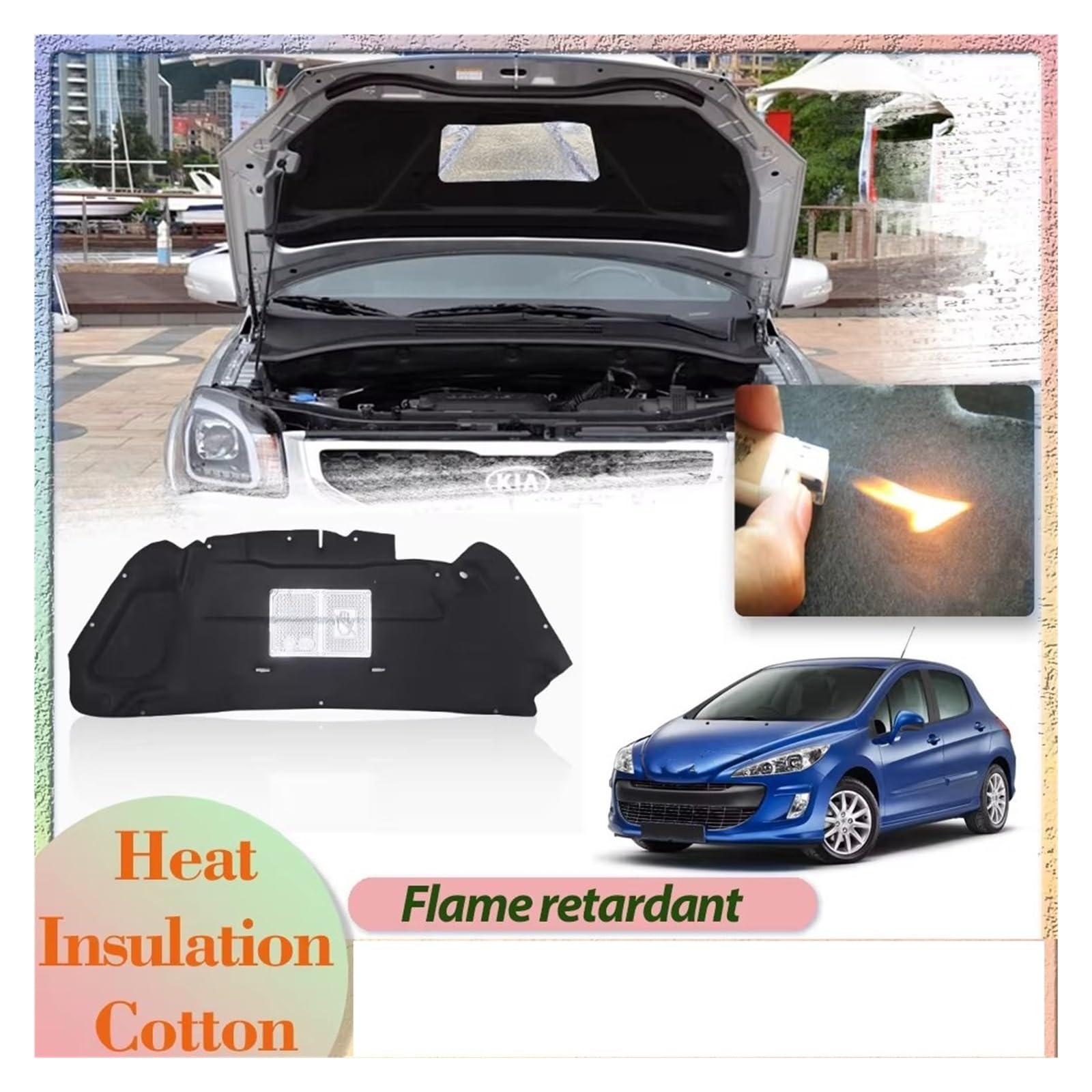 Insonorizzazione vano motore Per Peugeot 308 T7 2007 ~ 2013 Fodera isolante in cotone Tappetino termico insonorizzato Calore Copri motore