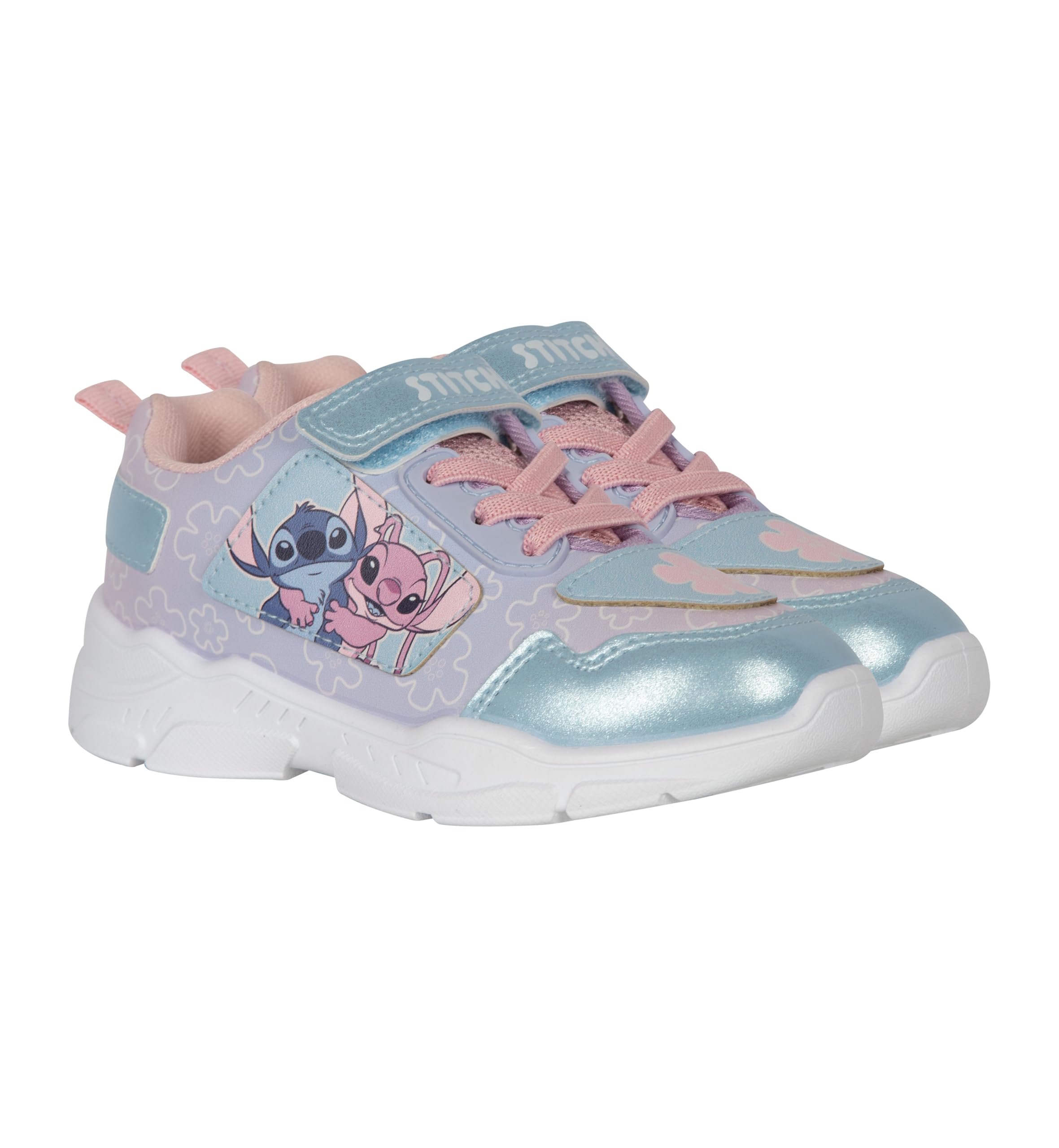 Disney Scarpe Stitch & Angel per Bambini – Scarpe con Personaggi Ufficiali – Sneakers con Chiusura a Velcro in Azzurro e Rosa Pastello – Taglie UK 8 a 1 UK