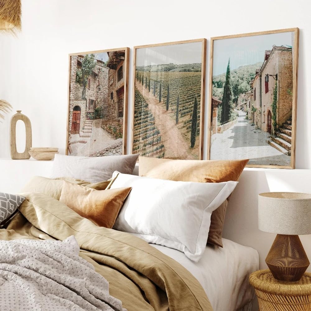 LTjiajuypd Stampe fotografiche di paesaggi rurali su tela, decorazioni per la casa in stile rustico (60x85 cm - 3 pezzi)
