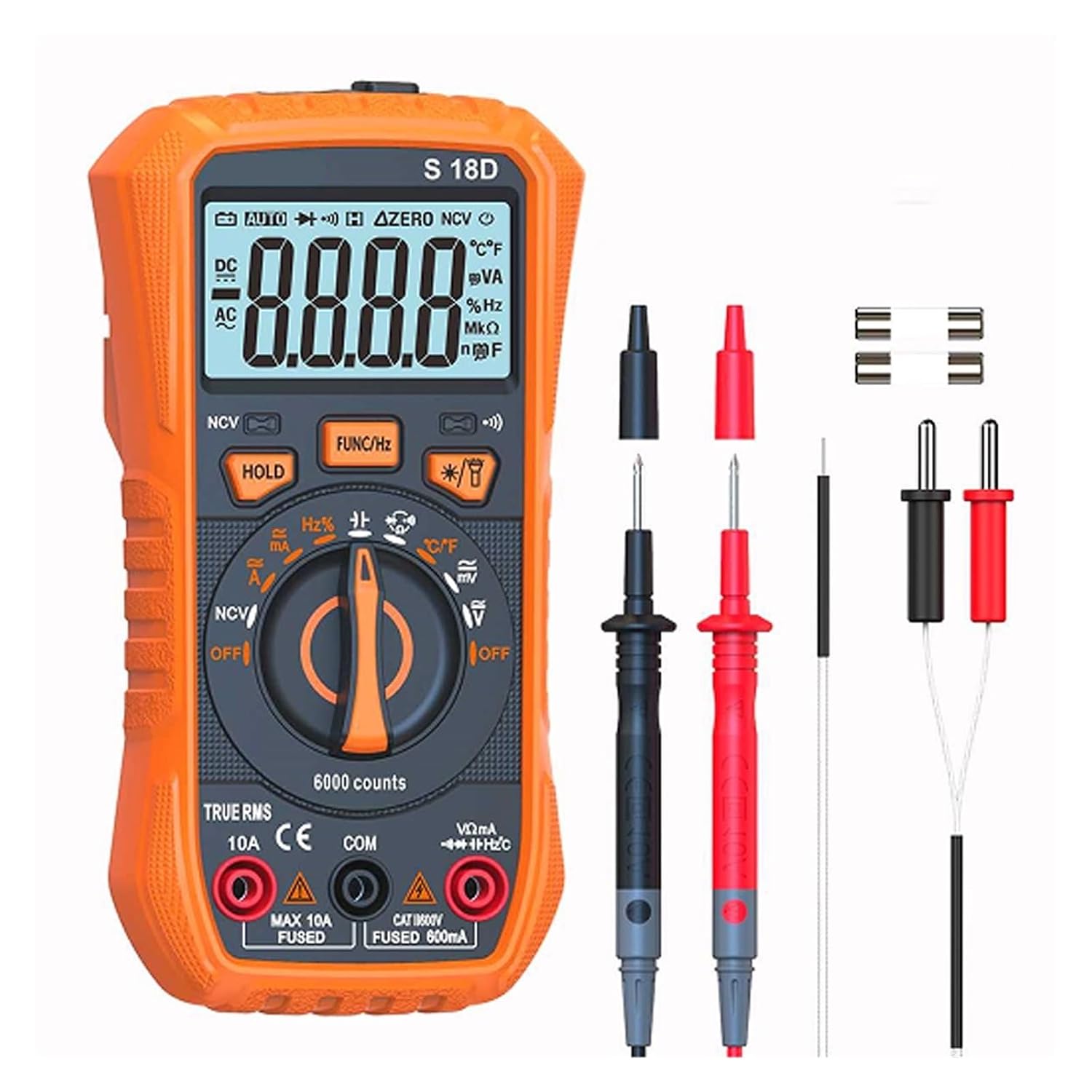 S18D/A Digital Multimeter Handheld Voltmeter Capacitance Resistance Diode Temperature Tester Backlit LCD AUTO Range AC/DC(S18D)