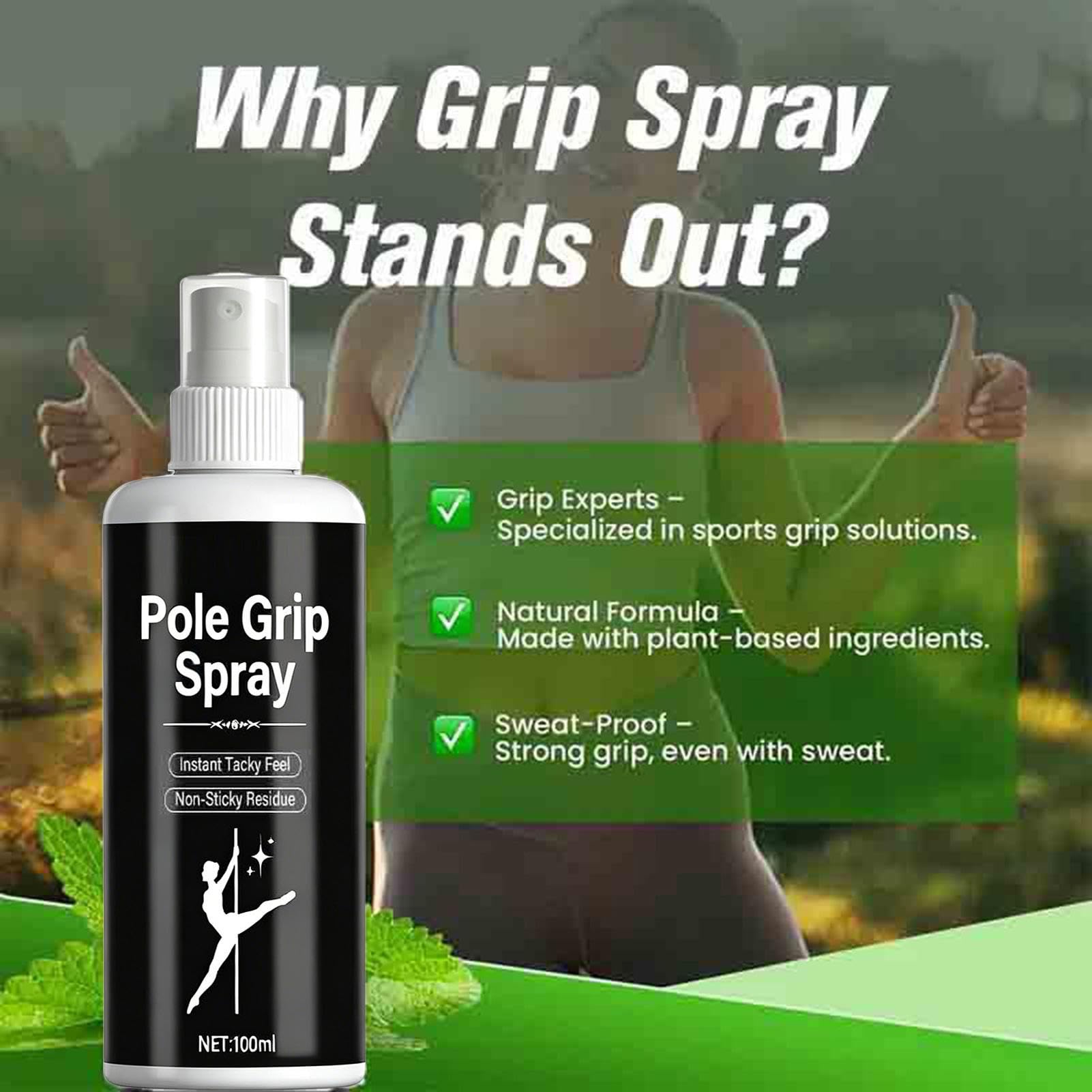 Spray Grip pour Pole Dance - Brume Asséchante 100ml - Renforçateur d'Adhérence - Entraînement, Gym, Yoga, Fitness