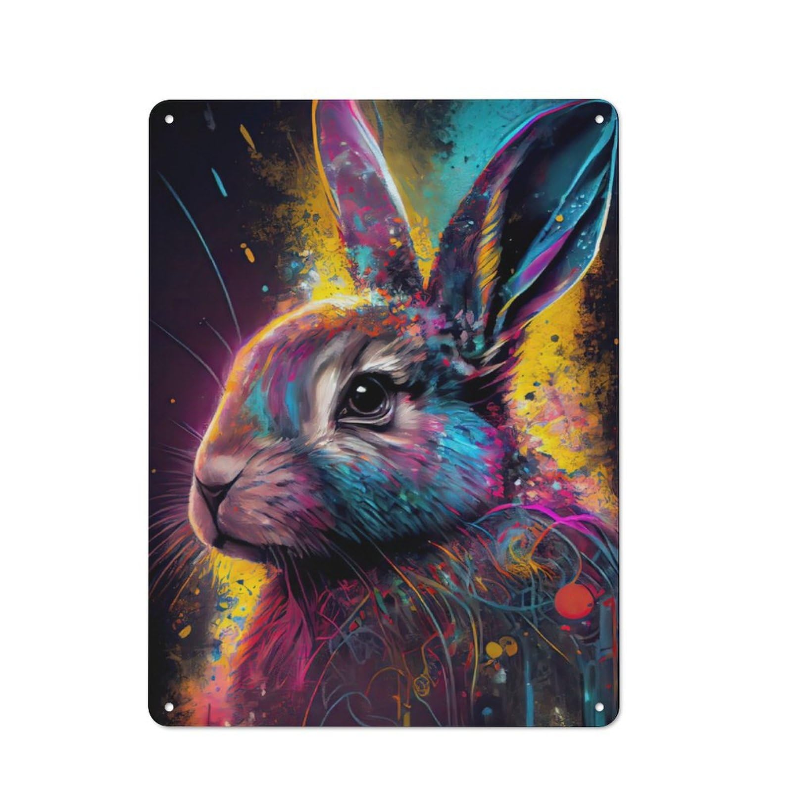 Junmoney Colorful Cute Rabbit Tin Wall Plaque 40X30cm With For Café Or Home Bar, For Themed Room Decoration, For Living Room And Hallway Decor