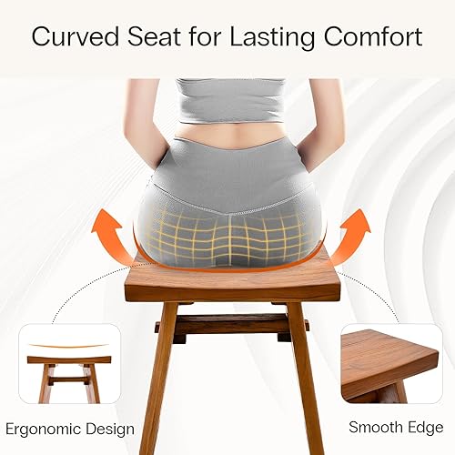 Miniatura 3 de StrongTek Taburete de ducha de teca, banco de baño de madera de teca maciza preaceitada de 18 pulgadas para baño, spa y hogar, asiento ergonómico
