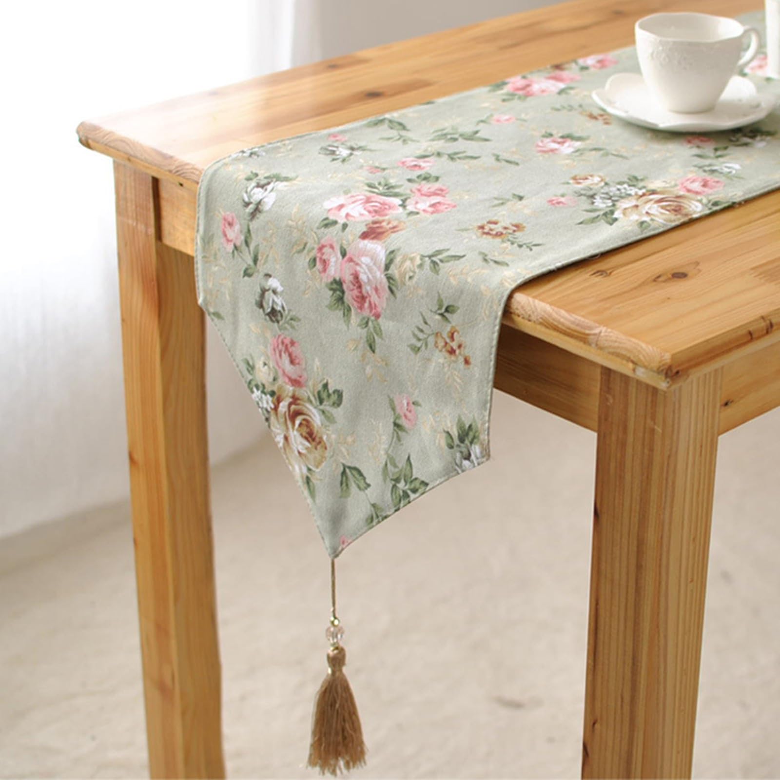 Tischläufer Modern Baumwolle, Tischläufer Wohnzimmer 30x220 cm, Blüte und Blatt