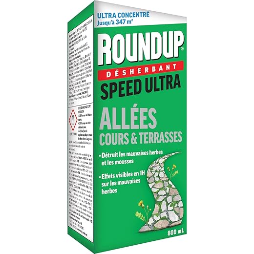 ROUNDUP Désherbant Concentré Cours, Allées & Terrasses – Format Économique 800ml – Action 2-en-1 Mauvaises Herbes & Mousses – Effets dès 1h
