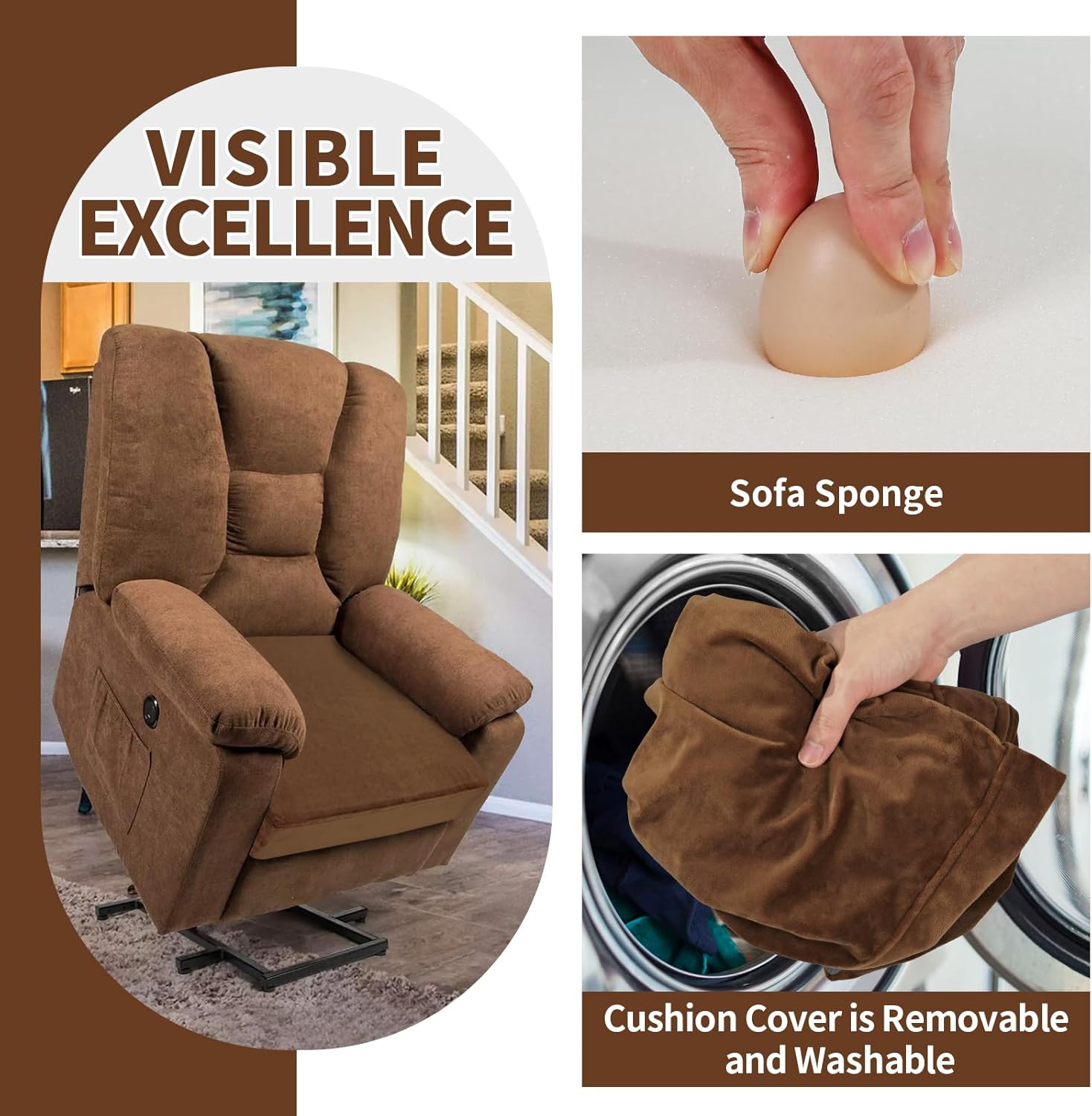 SINOSSO Velvet Large Chair Cushion for Elderly 20" x 20" x 3", High Density Foam Seat Cushion for Recliner Couch Armchair, Thickened Chair Pad, Gray