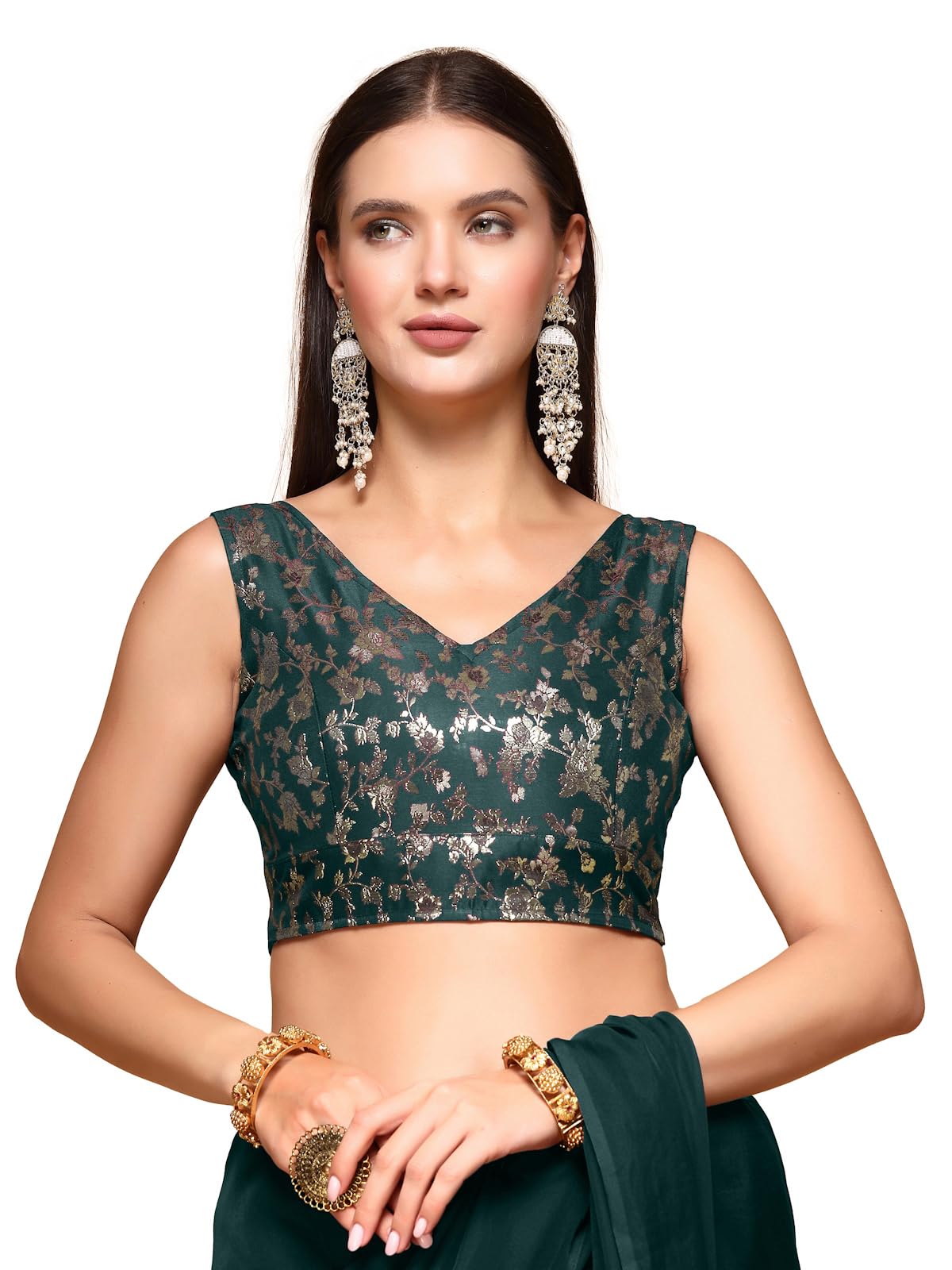 Oomph! Readymade Blouse For Women, Brocade, Sleeveless, V-Neck, Rbbl722