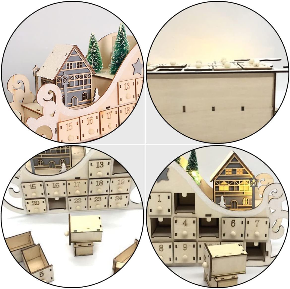 Homoyoyo 1PC wooden christmas calendar wood advent calendar christmas Opening Drawers countdown home decorations ornament vintage pendant