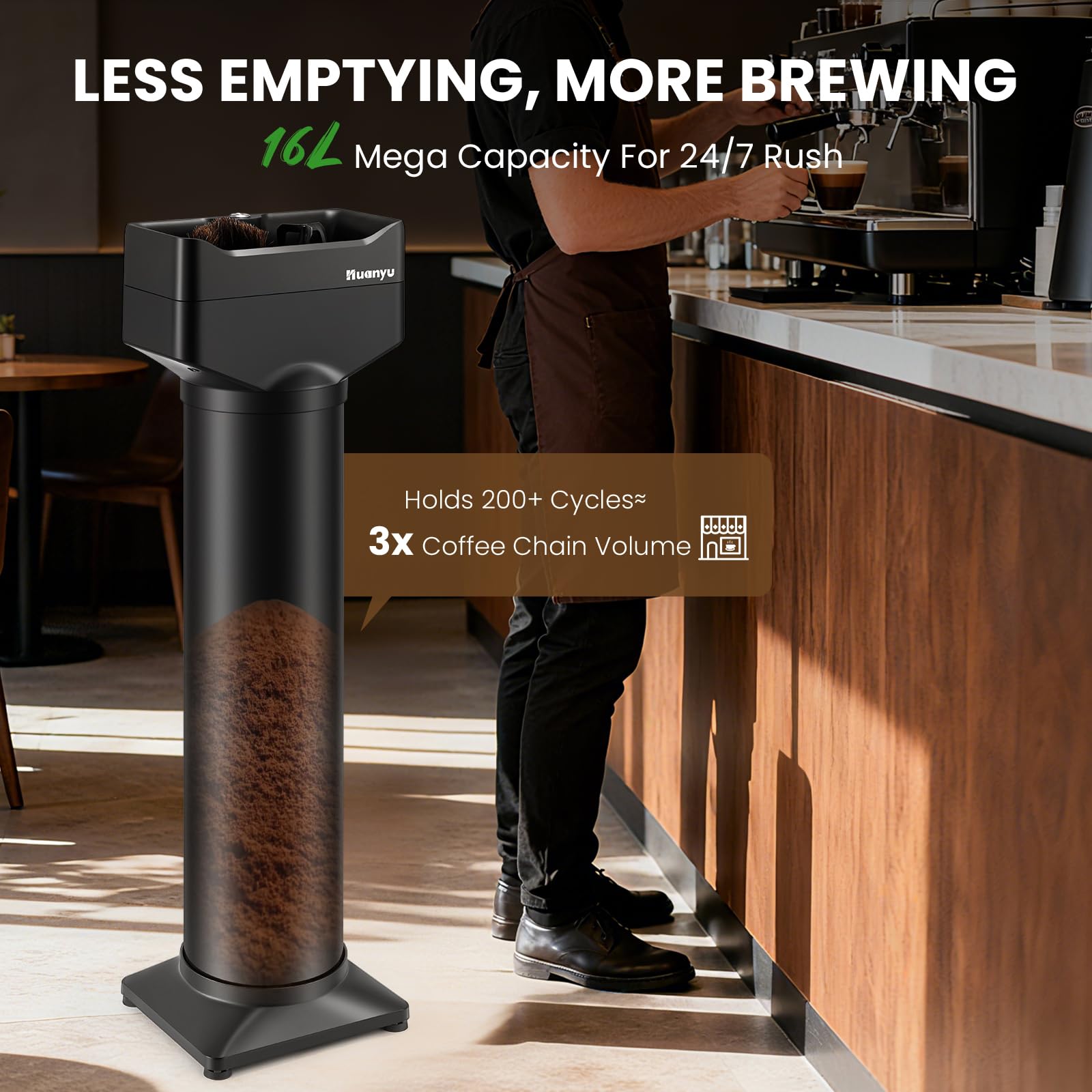 Huanyu Pulitore elettrico per filtro portafiltro da 16 l, grande capacità con 2 testine e 3 raschietti per filtri portafiltro da 58 mm/51 mm, verticale per uso commerciale, macchina automatica per la