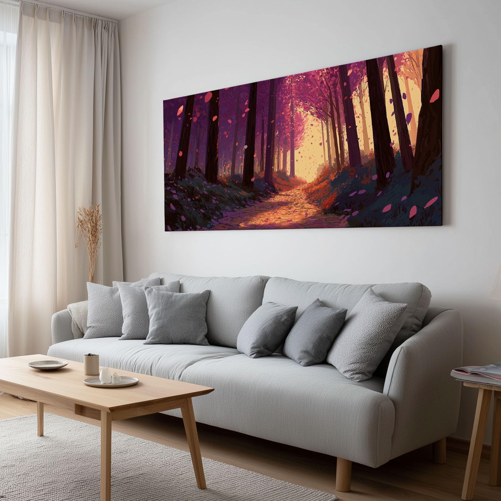 Large Canvas Wall Art Anime, Painting on Canvas Prints Poster Forest Path Trees Flowers Pictures for Living Room Bedroom Dinning Room Restaurant Wall Decor 120 x 80 cm Frameless