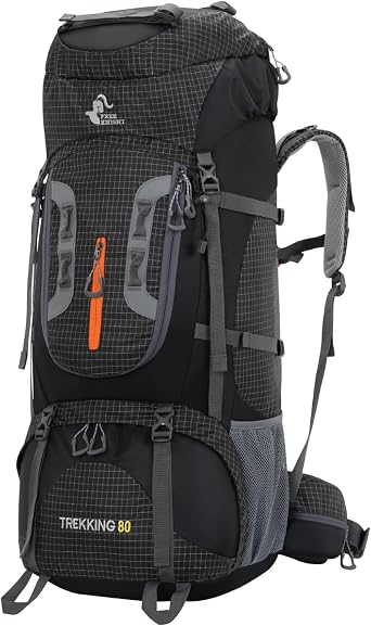 Bseash 80L Waterproof Hiking Camping Backpack with Rain Cover, Lightweight Outdoor Sport Travel Daypack for Climbing Touring