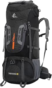 Bseash 80L Wasserdichter Wanderrucksack mit Regenschutz, leichter Outdoor-Sport, Reisen, Tagesrucksack für Klettern, Touren (Schwarz)