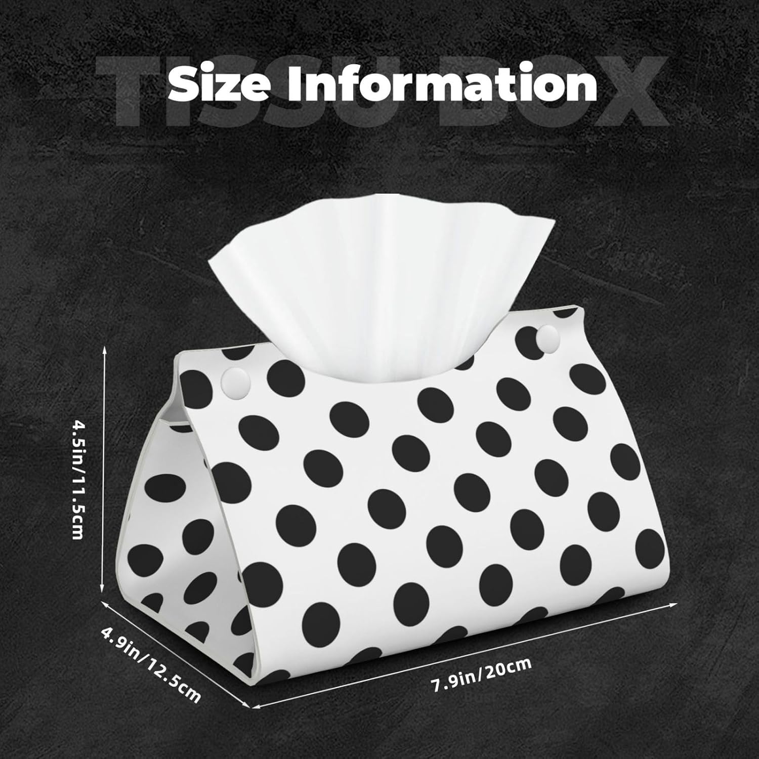 Polka Dot Black White Tissue Box Cover Rectangle PU Leather Facial Tissue Case Paper Holder Organizer for Decor Bathroom Vanity Countertop Bedroom Dresser Night Stand Desk Tabletop Car Office