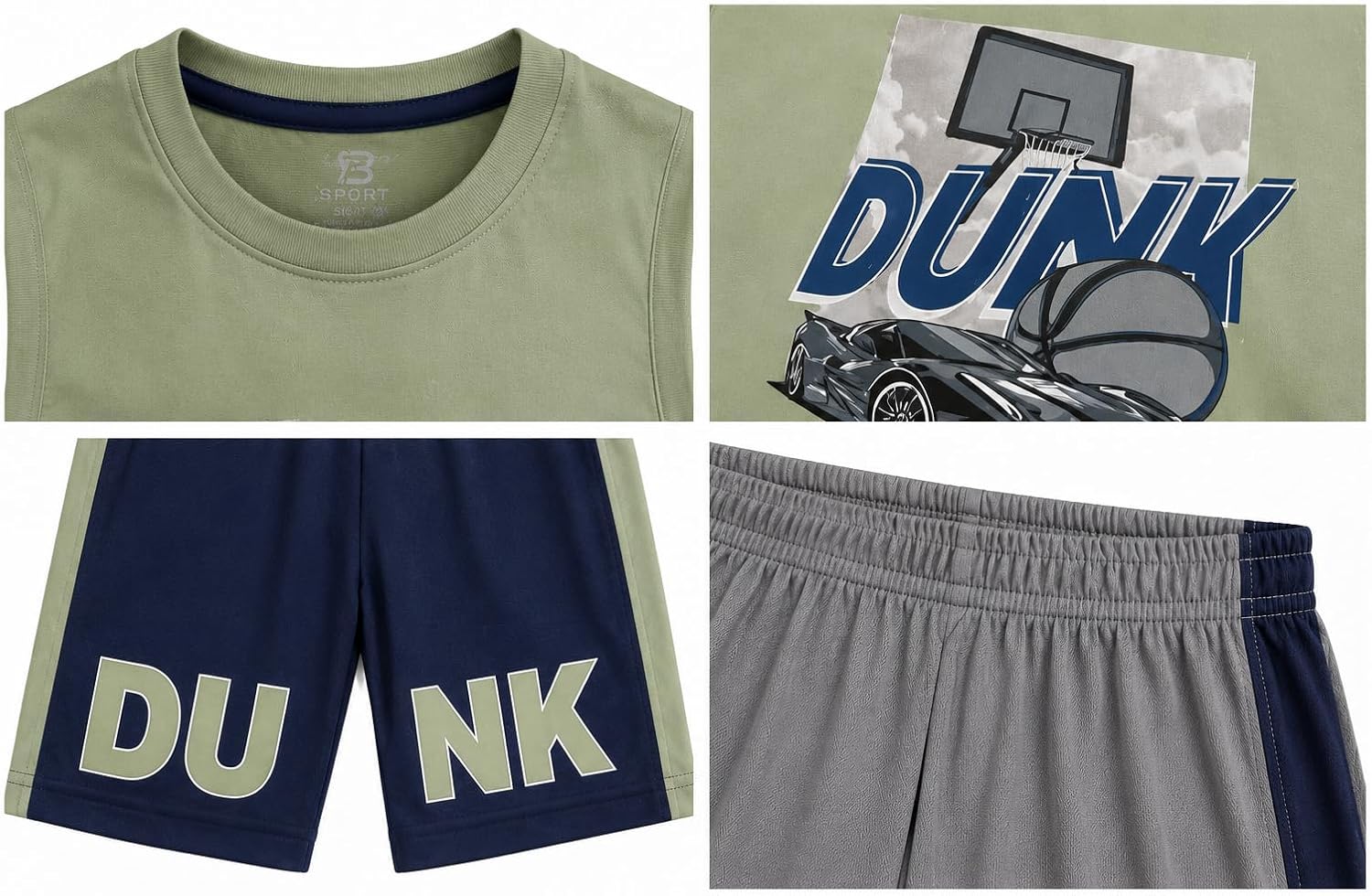 Pro Athlete Boys Short Sets - 4 Piece Performance Graphic Tees and Tank Tops with Matching Boys Athletic Shorts (Sizes: 8-16)