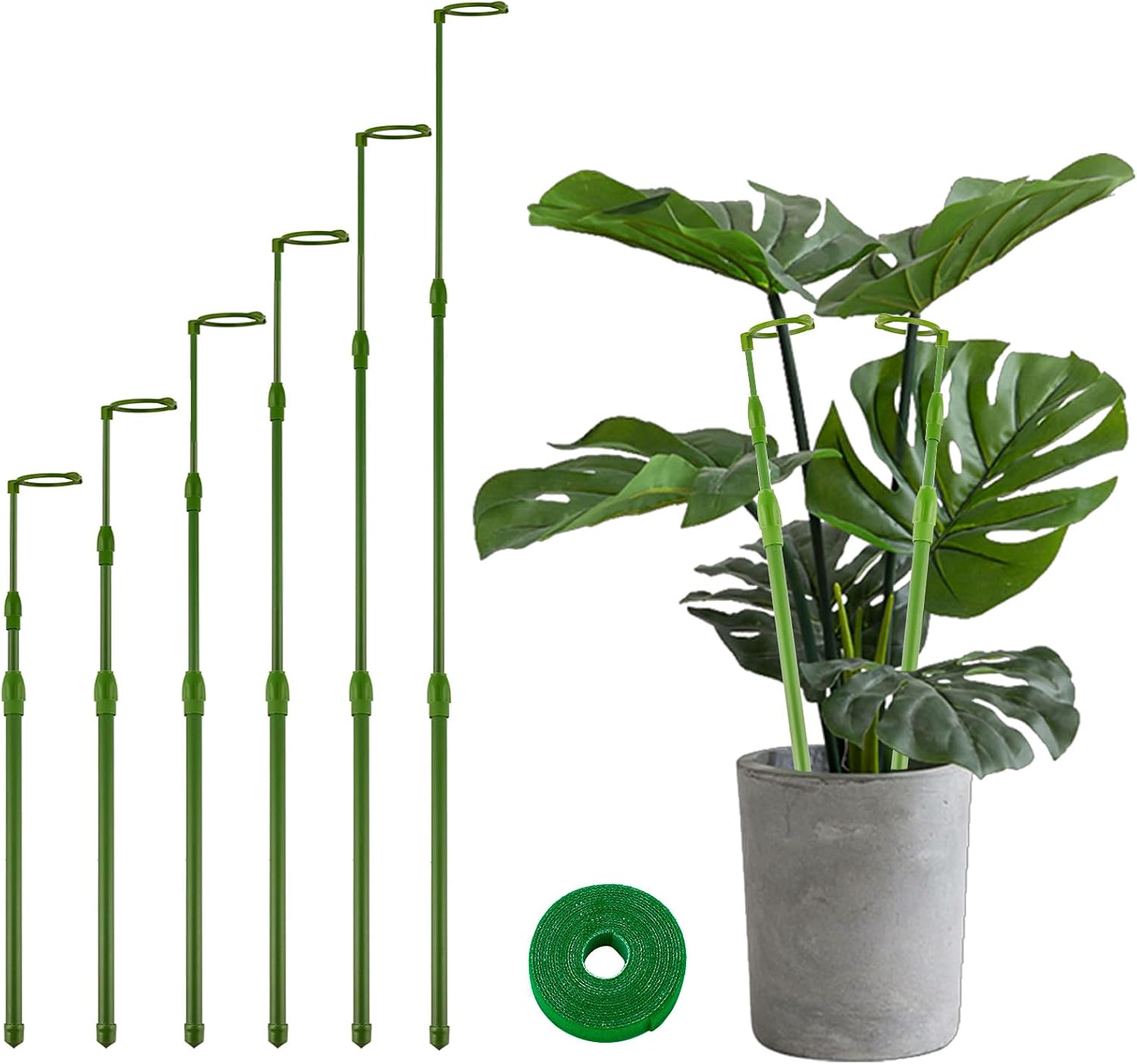 Yhtpouqe 6 Pack Extendable Plant Stakes, 16.5-42.5 Inch Plant Stakes for Indoor Outdoor, Adjustable Monstera Plant Support Sticks with Clips for Clombing Plants, Vine, Orchid, Tomato, Vegetables