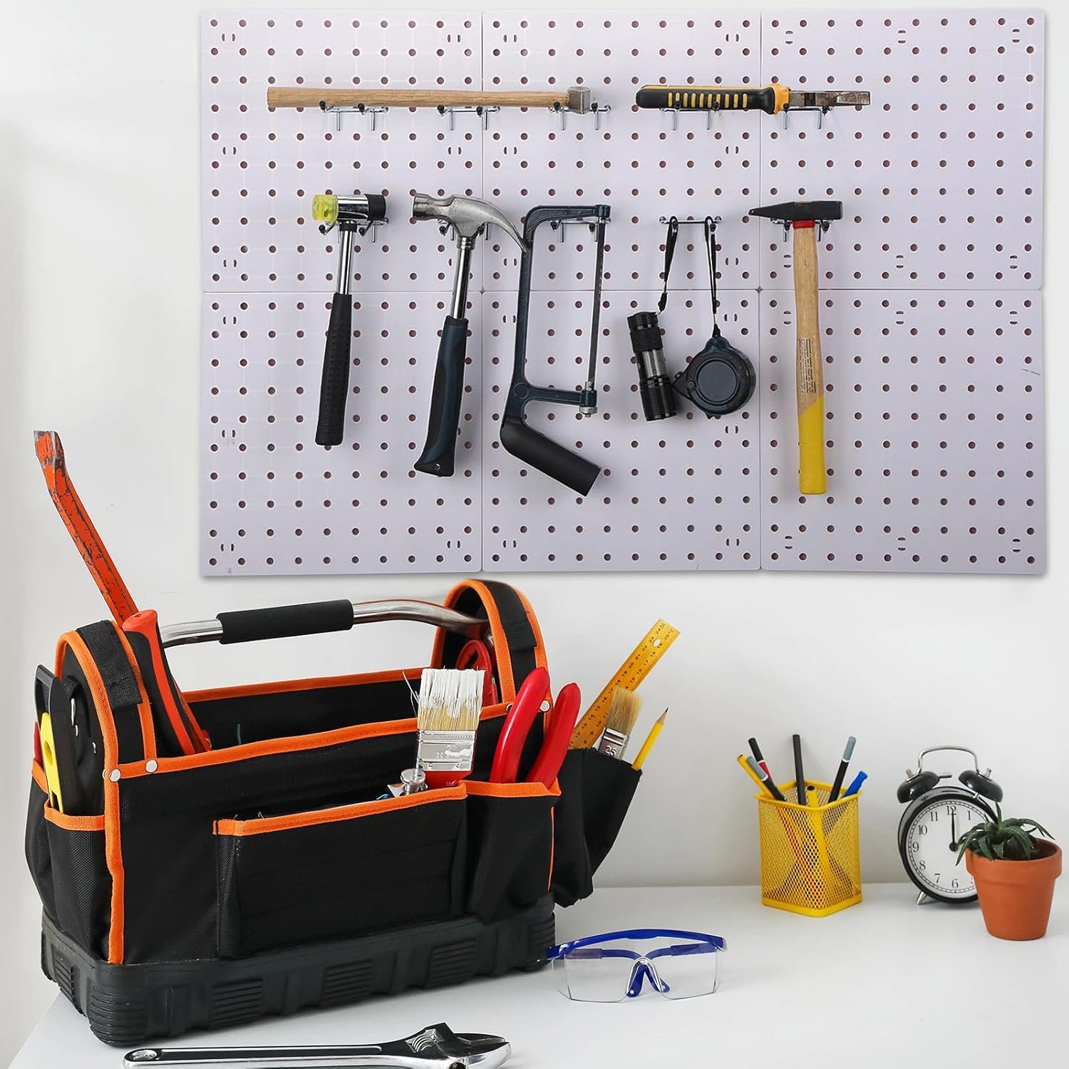 Coume 24 Pieces Pegboard Double Arm Peg Straight Hook Garage Storage Wall Organizer Pegboard Hooks Peg Board Tool Utility Hooks Peg Board Hooks Fit 1/4 Inch Peg Board Shelf Accessories