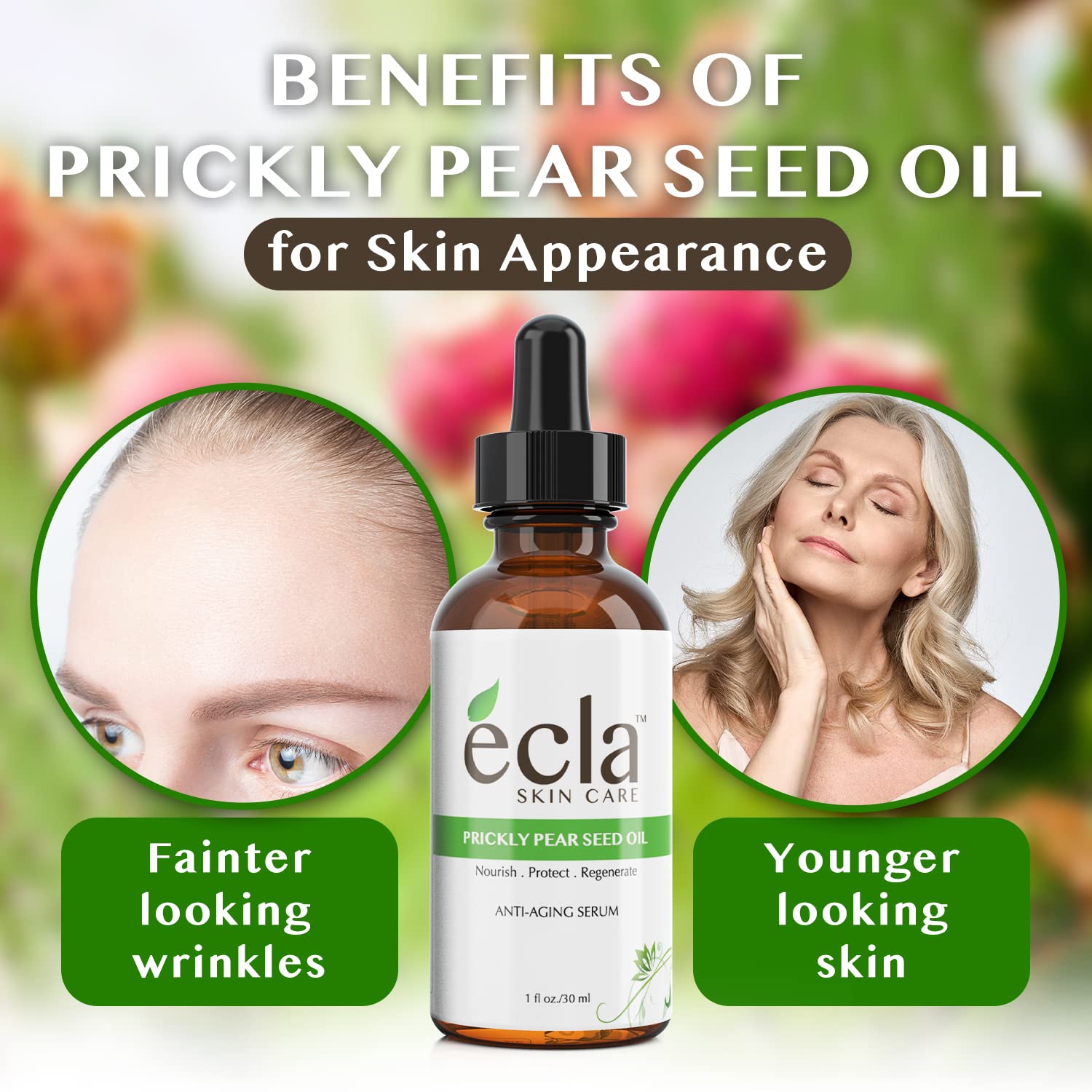 Prickly Pear Seed Oil (1 Oz-30 ml) Cactus Barbary Fig Oil 100% Pure Certified Organic Anti Aging Facial Night Serum Moisturizer - Natural Treatment for Acne, Blemishes and Under Eye Dark Spots