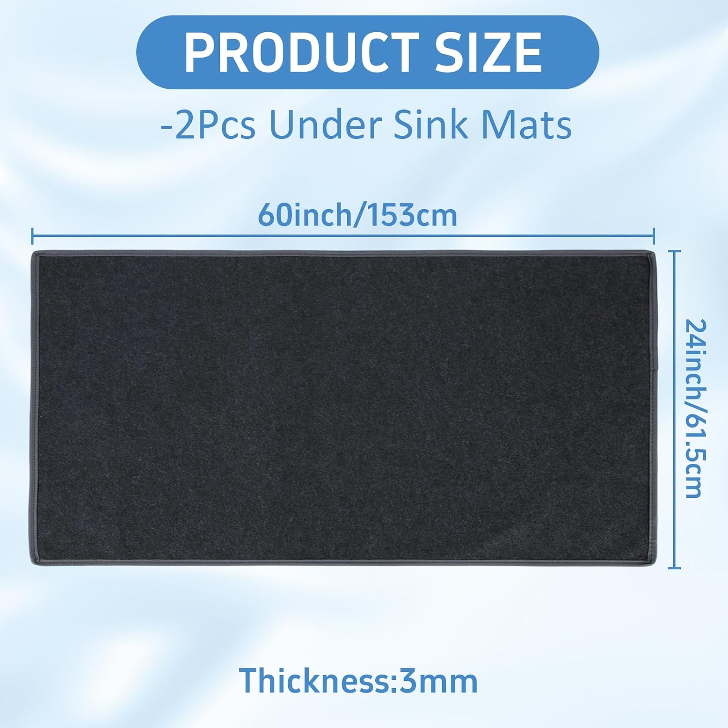 2Pcs Non-Adhesive Under Sink Mat for Kitchen Cabinet, Absorbent Shelf Liners, Waterproof Cabinet Protection Mats, Cabinet Mat, Slip Resistant and Non-Adhesive (24in x 60in)