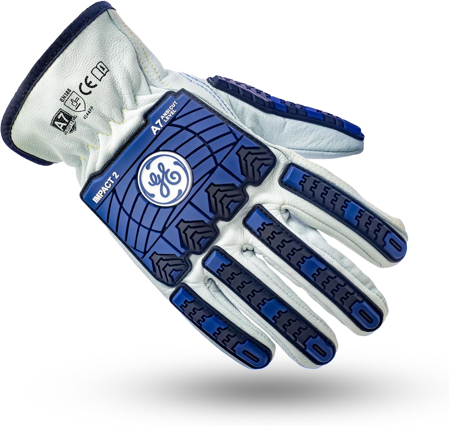 GE TPR Impact 2 Leather Gloves - A7 Cut Resistance & Protection, Needle Proof Driver Gloves for Enhanced Grip & Control, Safety Work Gear for Men, Construction, Gardening, Warehouse, Yard Work