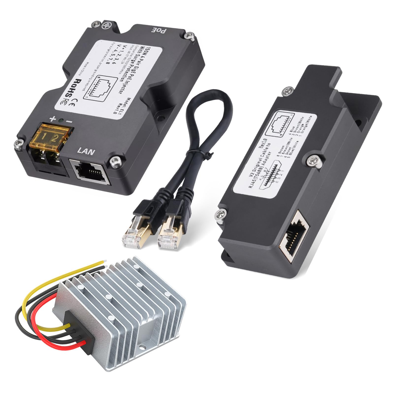 Starlink PoE Injector for Starlink Dishy V2 Internet Kit Satellite Network, 150W Starlink Dishy Cable Adapter to RJ45, Surging & ESD, DC Step UP Converter 12V to 48V