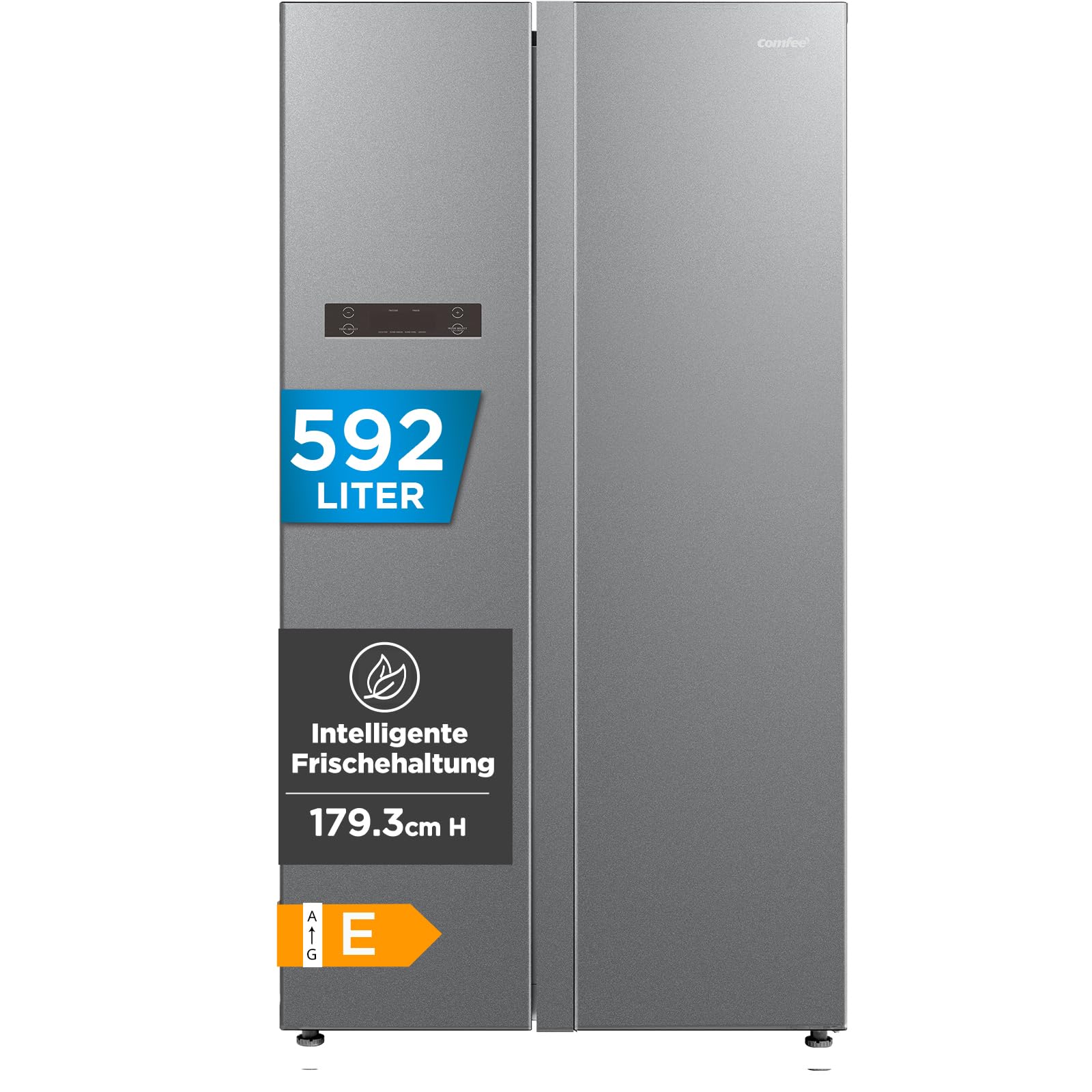 Comfee' Side-by-Side Kühl-Gefrierkombination 592 L | No Frost, Inverter Kompressor, 35 dB, Multi-Air-Flow | Platinum Fresh, Sensor & SuperCool | LED | Titan-Grau, RCS592LS01EU(E)