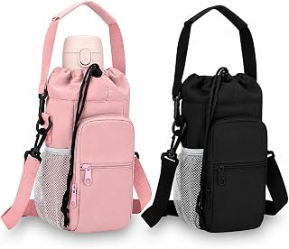 2 Pack Water Bottle Holder Bag with Strap for 30-40 Oz Bottles | Insulated Crossbody Water Bottle Bag with Phone Pocket - Water Bottle Carrier Sling Bag for Walking, Hiking, Travel, Gym