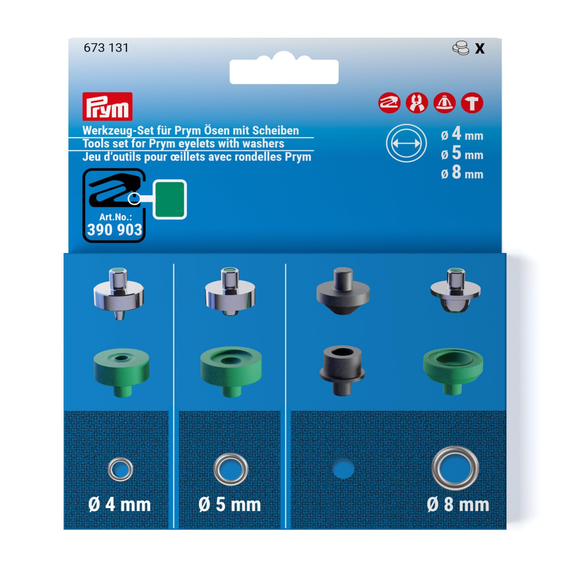 Prym 673131 Tool Set for Eyelets with Washers 4 mm / 5 mm / 8 mm - Eyelet Tool Compatible Vario Creative Tool