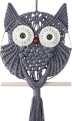 Miniatura 18 de MVSUTA Owl Burgundy Cotton Handmade Macrame Wall Hanging Tapestry Home Decor Art and Red Craft Wonderful Decoration Woven Boho Ornament for Office
