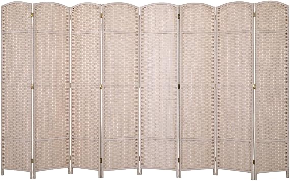 8 Panel 5.57 FT Tall Room Divider - Waterproof Wood Frame, Folding Screen Room Divider, Screen Room Divider, Partition Wall Divider - Portable Room Separation for Indoor & Outdoor Beige, 8 Panel