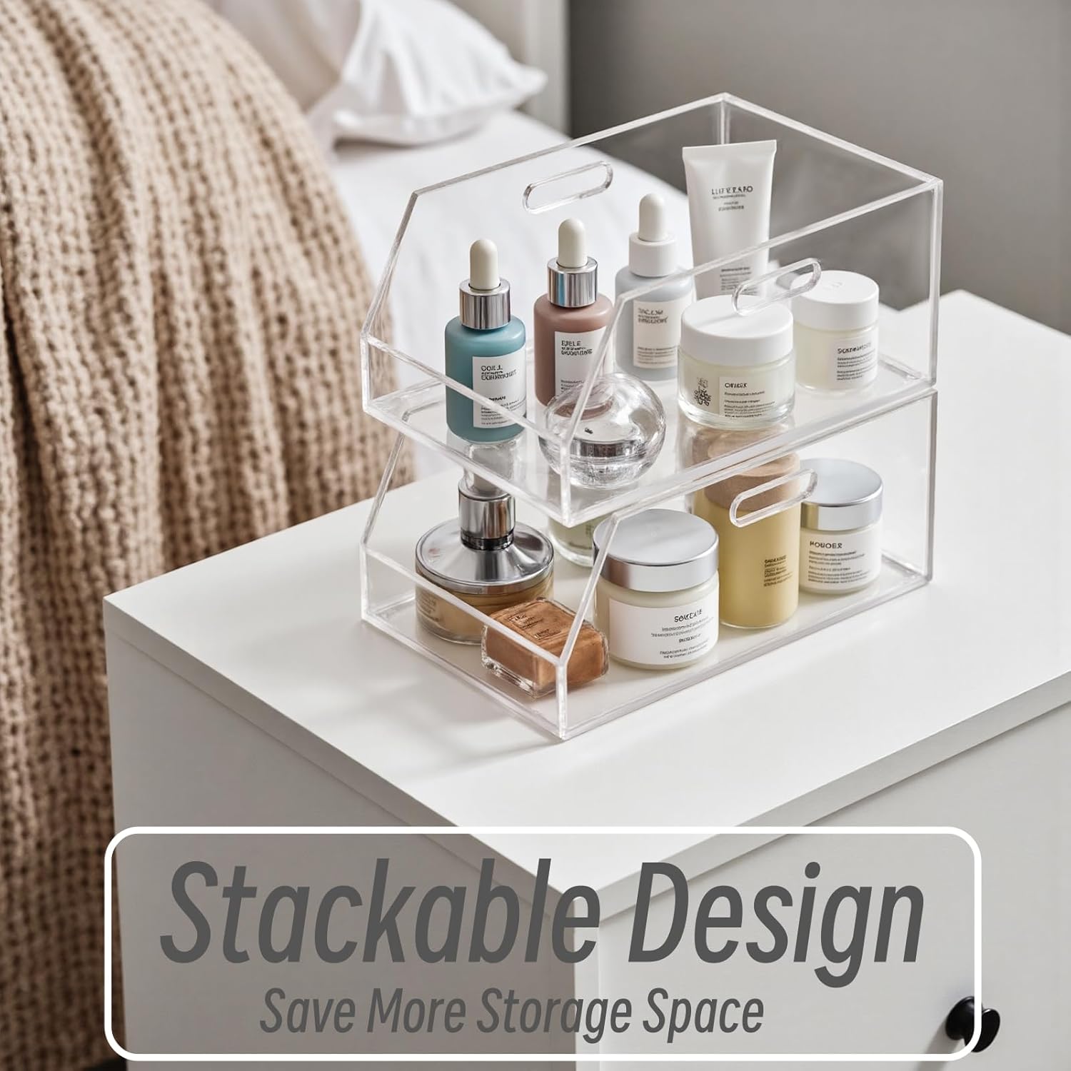 Gelite Stackable Storage Bin Organizer with Handles Acrylic Storage Container for Toy Pantry Kitchen Cabinet Bathroom Closet Office Organization, 11.4x7.5x5.1'', Clear - Image 4