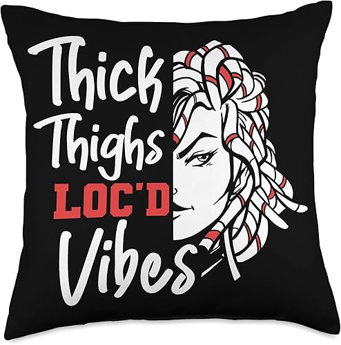 Locs Afro Dreadlocks Love Natural Beauty Hair Locd Thick Thighs Loc'd Vibes Afro Hair Black American African Throw Pillow, 18x18, Multicolor