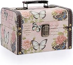 Treasure Box Wooden + PU Leather Vintage Jewellery Box Gift for Jewellery Storage 18 x 14 x 12 cm (Butterfly Design)