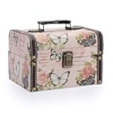 ELLDOO Butterfly Treasure Chest Box, Wooden + PU Leather Storage Decorative Box for Jewelry Trinkets, Keepsakes box for Girls Women Gifts