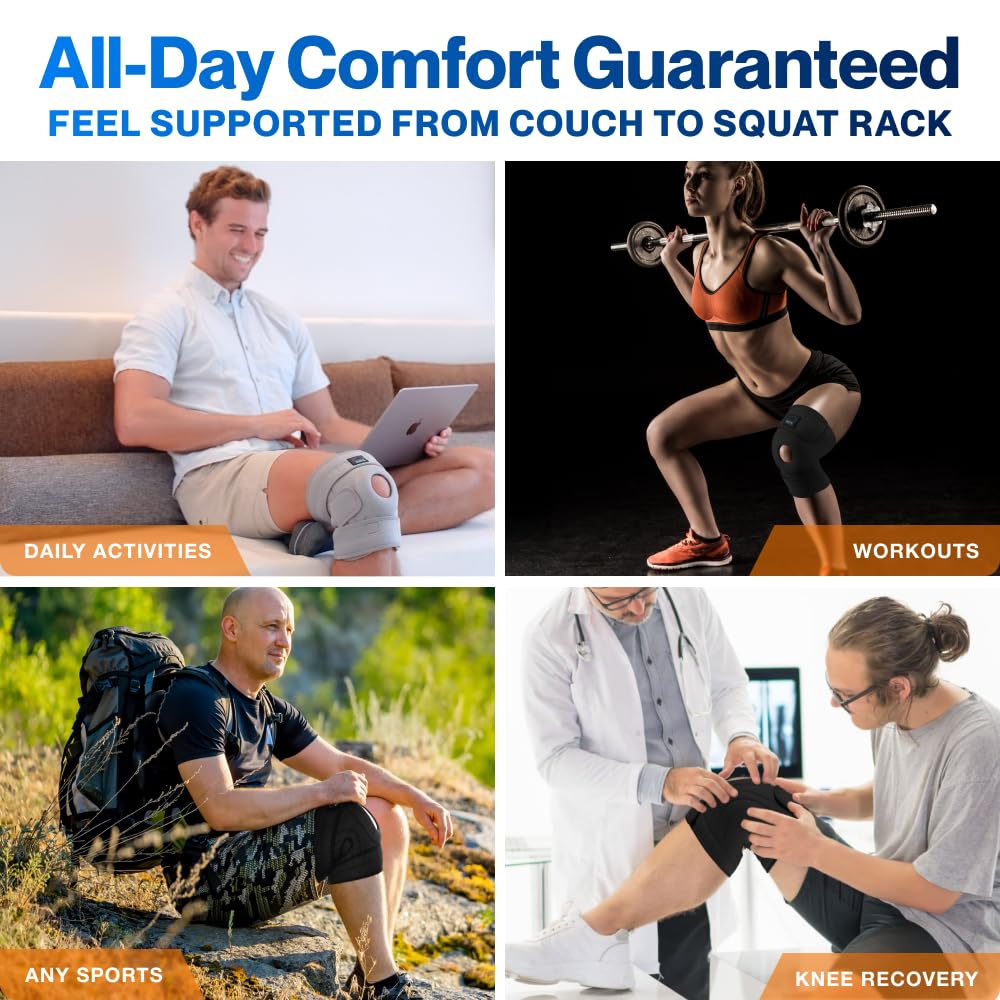 Modvel Meniskus-Kniebandage, FDA-zugelassen, unterstützt und lindert PCL, ACL, LCL, MCL, Arthritis, Sehnenentzündungsschmerzen, doppelte Patella-Stabilisatoren, L/XL (44 - 52 cm), 1 Packung