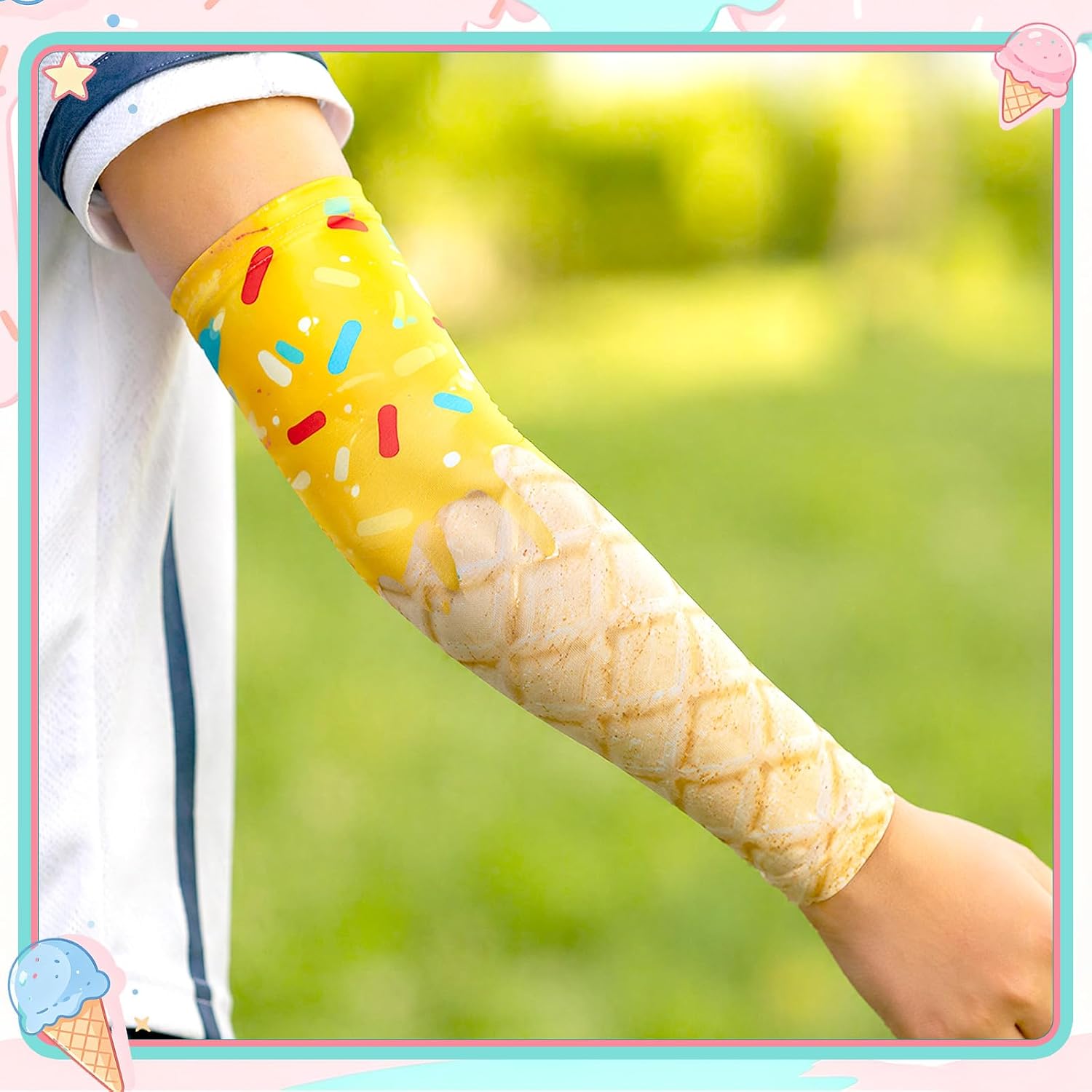 18 Pairs Size S Ice Cream Arm Sleeves, Highly Elastic Breathable UV Protection Compression Arm Sleeve for Baseball Football Volleyball Outdoor Activities