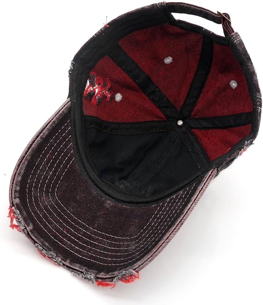Distressed Washed Denim Baseball Cap Vintage Ripped Strapback Sun Hat for Men Women