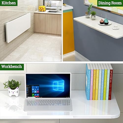 Miniatura 6 de Mesa plegable para montar en la pared, mesa de cocina de pared de madera y mesa de comedor, mesa de pared larga estrecha plegable, escritorio