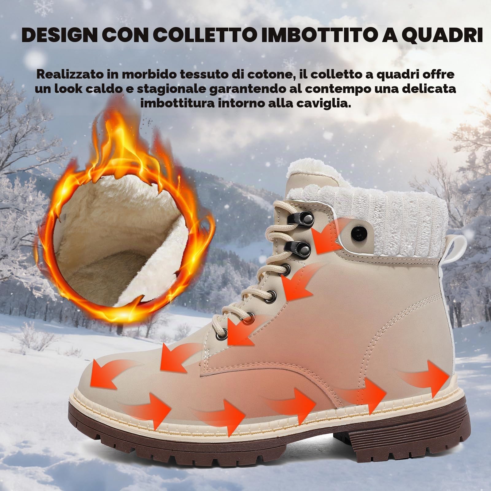 Stivali Donna Inverno Scarpe da Neve Impermeabili Stivaletti Pelliccia Stringate Outdoor Stivali da Trekking Caldi Snow Boots GR.37-42