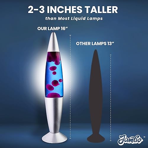 Miniatura 7 de Jambo - Preciosa lámpara de movimiento líquido de 16 pulgadas - Entretenimiento para niños y adultos - Azul con cera fucsiamorada, 16 pulgadas