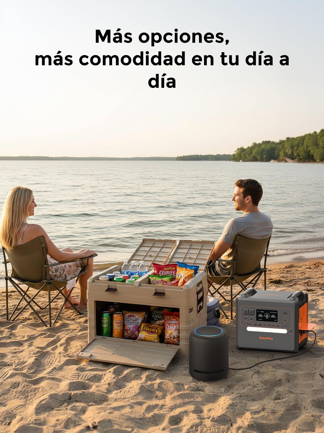 Contenedor Plegable 60L SolarPlay, Cubo de Almacenamiento con Tapas, Asas y Doble Capa, 2 Puertas para Acampada y Picnic