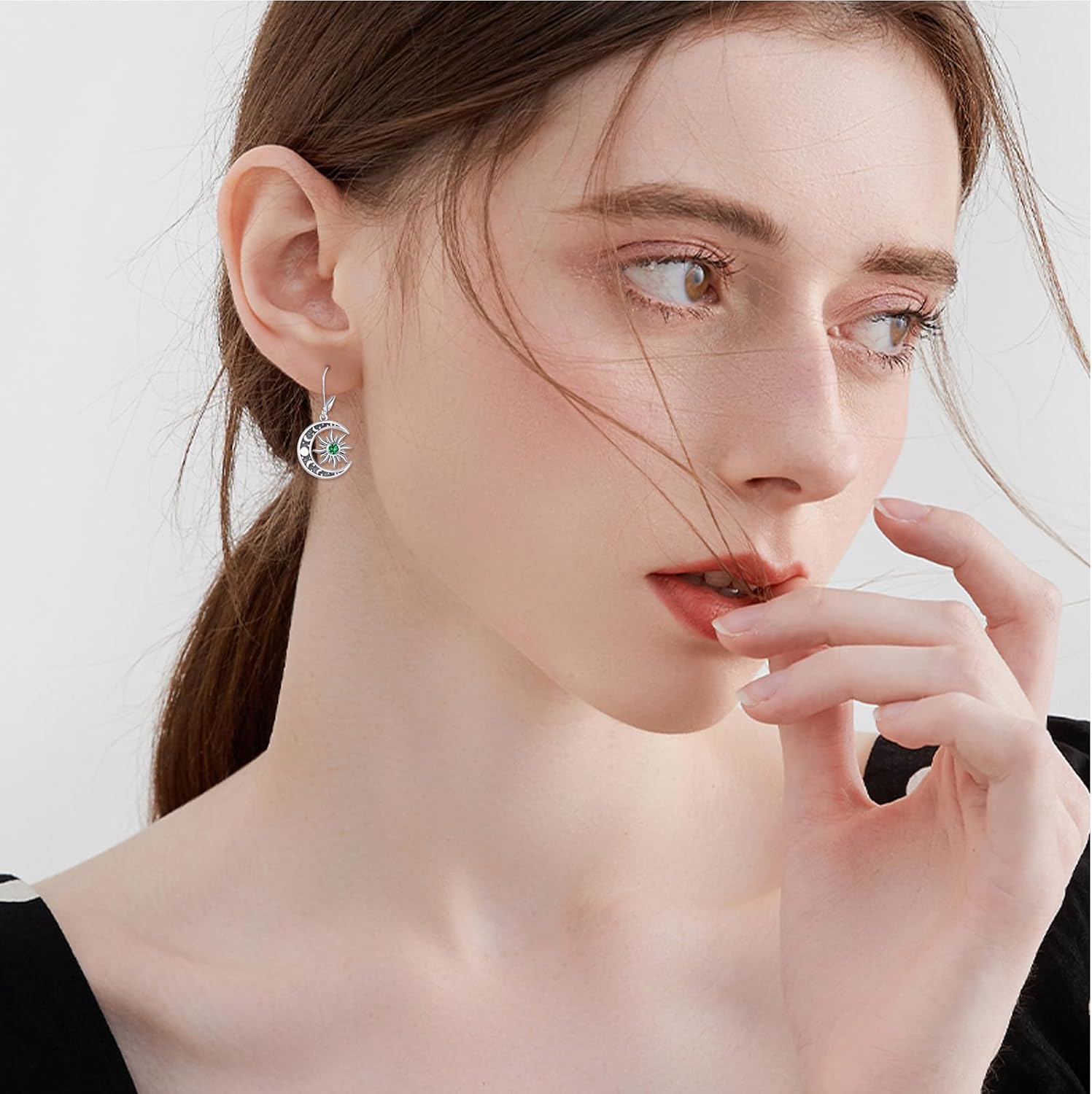 Birthstone Earrings 925 Sterling Silver Birthstone Dangle Earrings Sun Moon Jewelry Gifts for Women