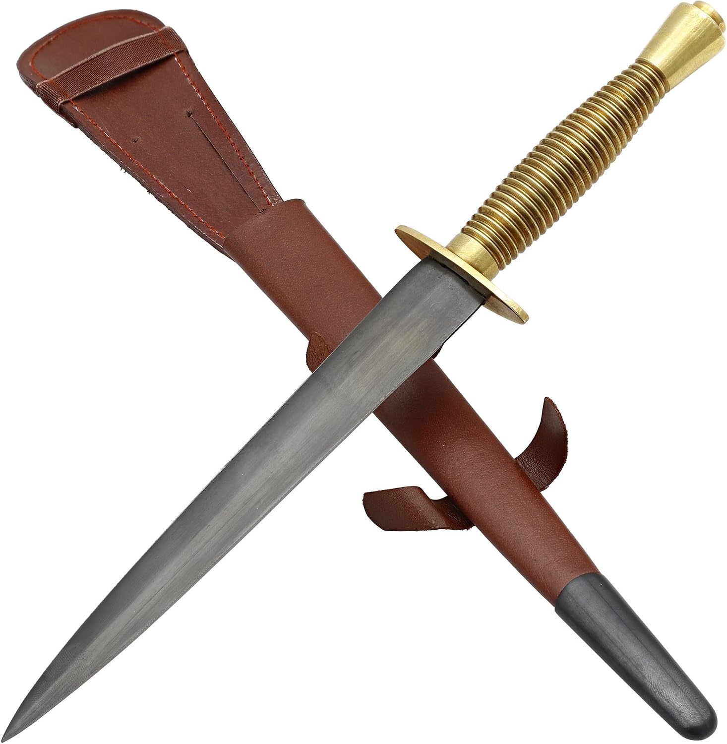 Armory Replicas Commando Dagger with Brown Leather Sheath - Tactical Combat Knife, WWII Replica
