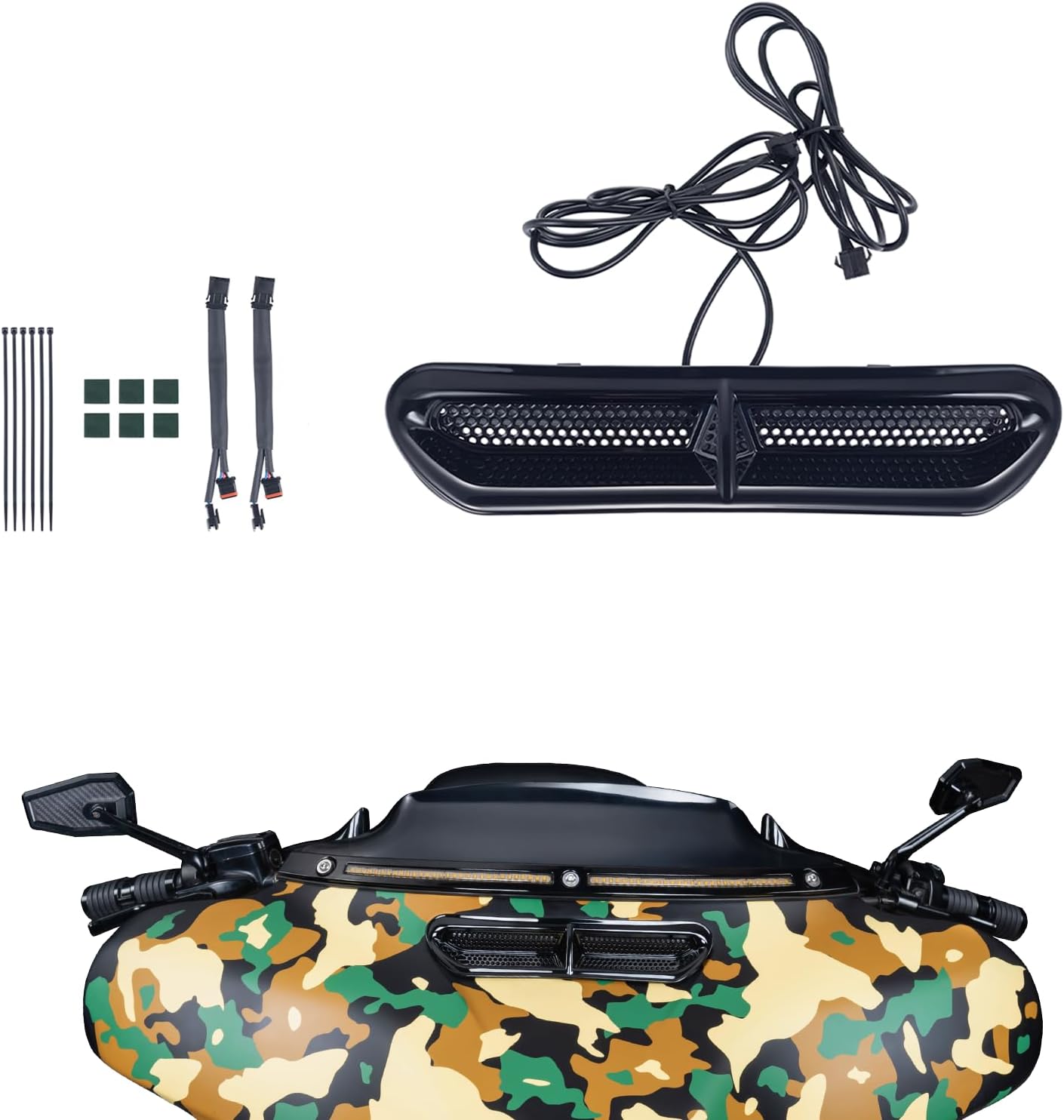 Plug & Play Vent Insert Turn Signal Light LED White Running Light And Amber Turn Signal, Compatible With Harley Touring Street Glide Ultra Limited 2014-2023, ABS Plastic (Black)