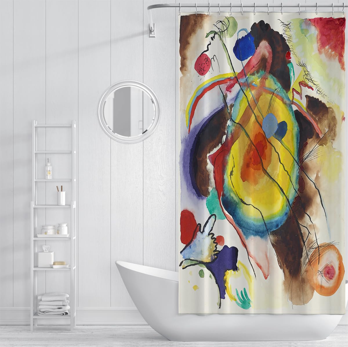 Abstrakter Expressionismus Duschvorhang Ölgemälde Kunst Duschvorhang Cartoon Aquarell Porträtdesign Badevorhänge mit Haken Wasserdichter Stoff 200 x 220 cm