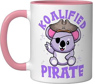 Cute Koala Bear Australian Animal Koalified Pirate Ceramic Mug, Pink/White