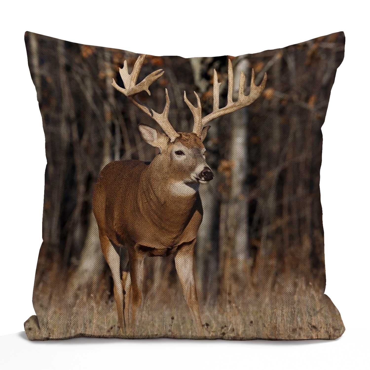 Tomda Multi049 Deer Grass Hunting Rustic Farmhouse Decorative Cushion Case Square Throw Pillow Cover For Home Sofa Couch Decoration 45X45cm 18X18 Inch