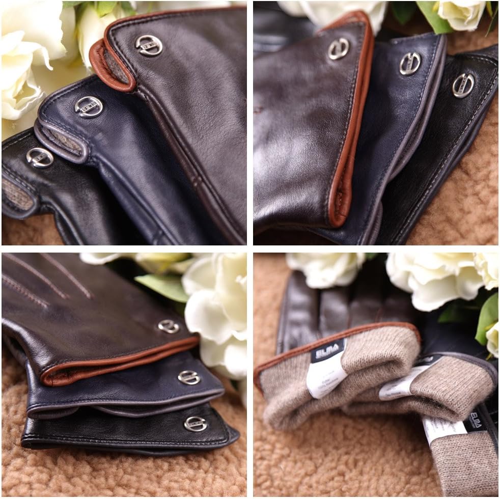ELMA Winter Leather Gloves for Men -Touchscreen Cashmere/Fleece Lined Cold Weather Driving Fashion Dress