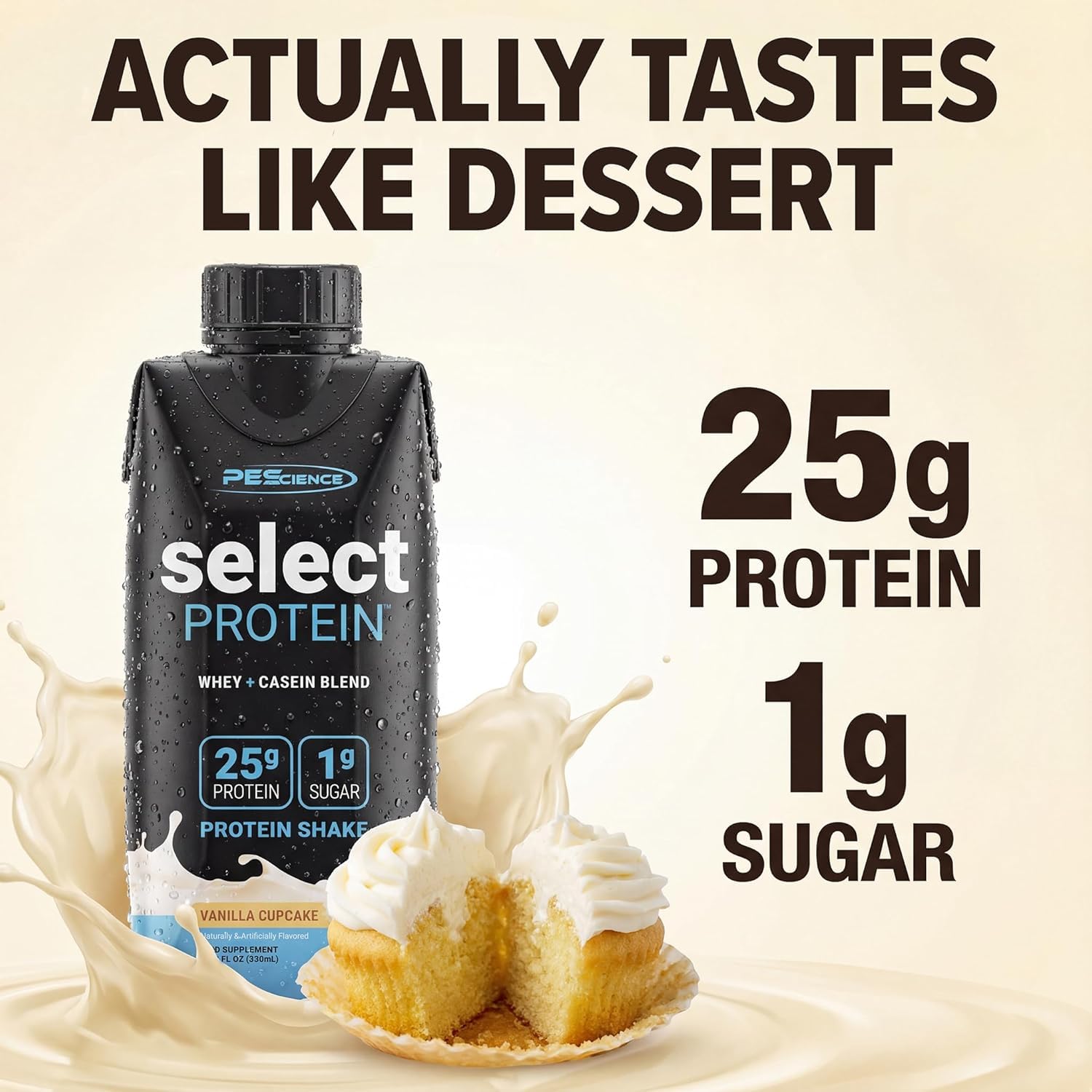 PEScience Select Protein Shake RTD, Vanilla Cupcake, Pack of 12 — Amazon image 3