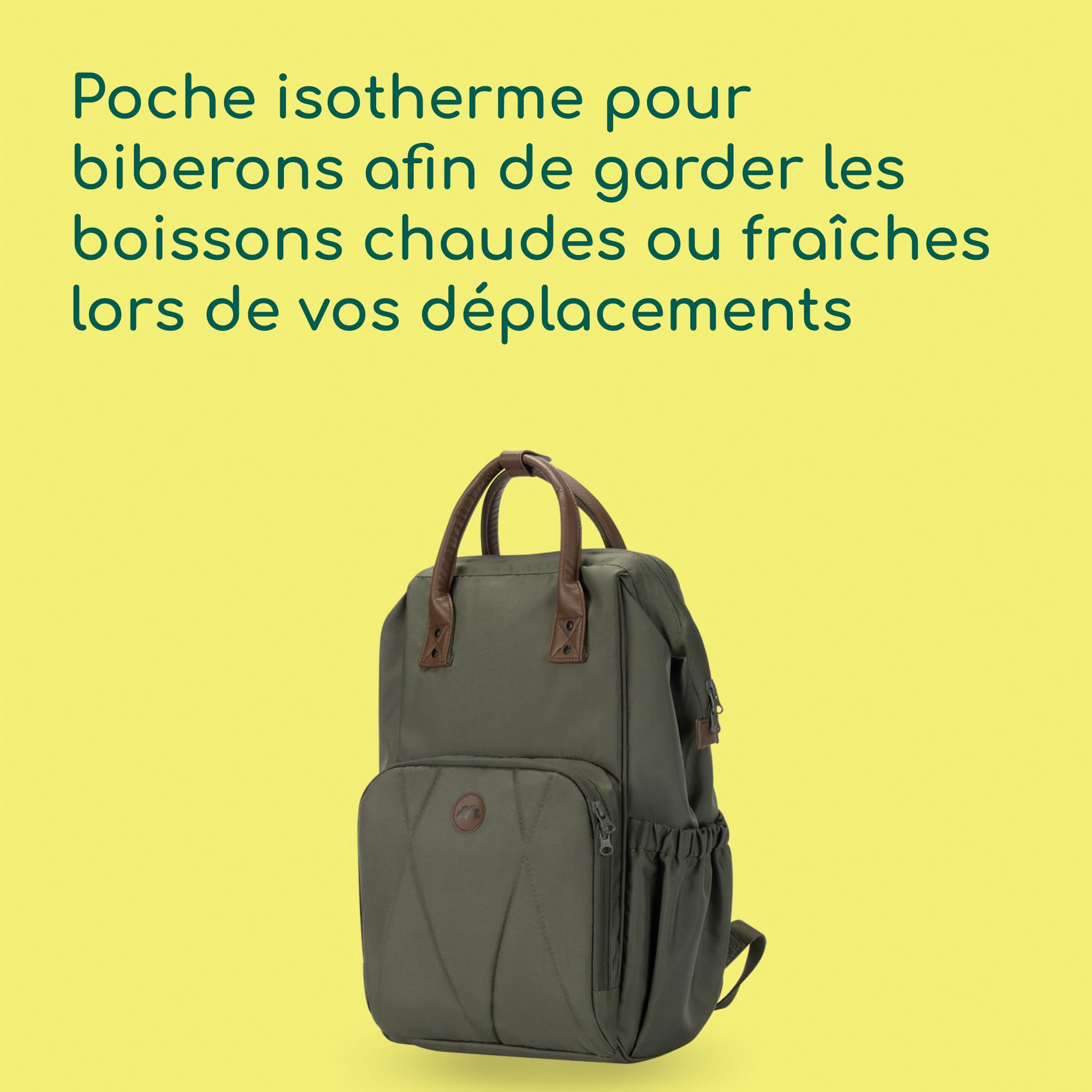Bebeconfort Sac à Langer Bebe, avec Matelas à Langer Bebe, Sac à Dos pour Poussette à Grandes Poches, Poches Isothermes et Sangles de Fixation Poussette, Finitions en Cuir Elégantes, Mineral Green